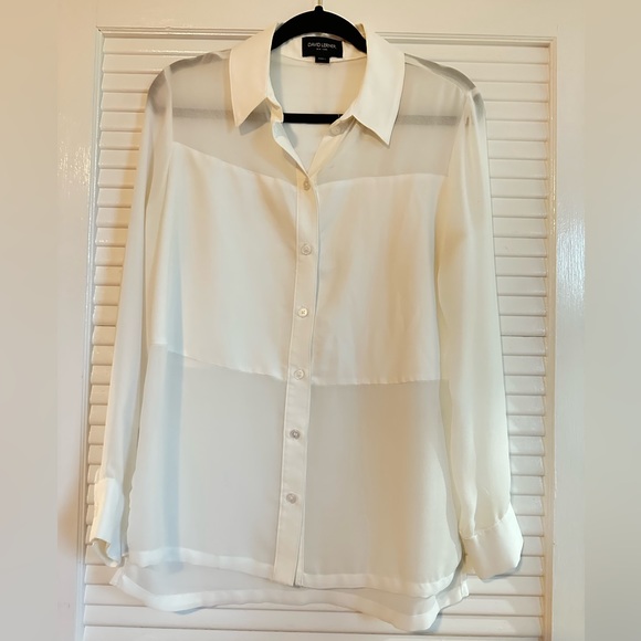 David Lerner “Marlo” solid & sheer button down blouse - Picture 2 of 6
